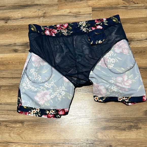 LANDS END W/ HOFFMAN CALIFORNIA MENS SWIN TRUNKS FLORAL BLUE Sz XXL - Picture 5 of 7